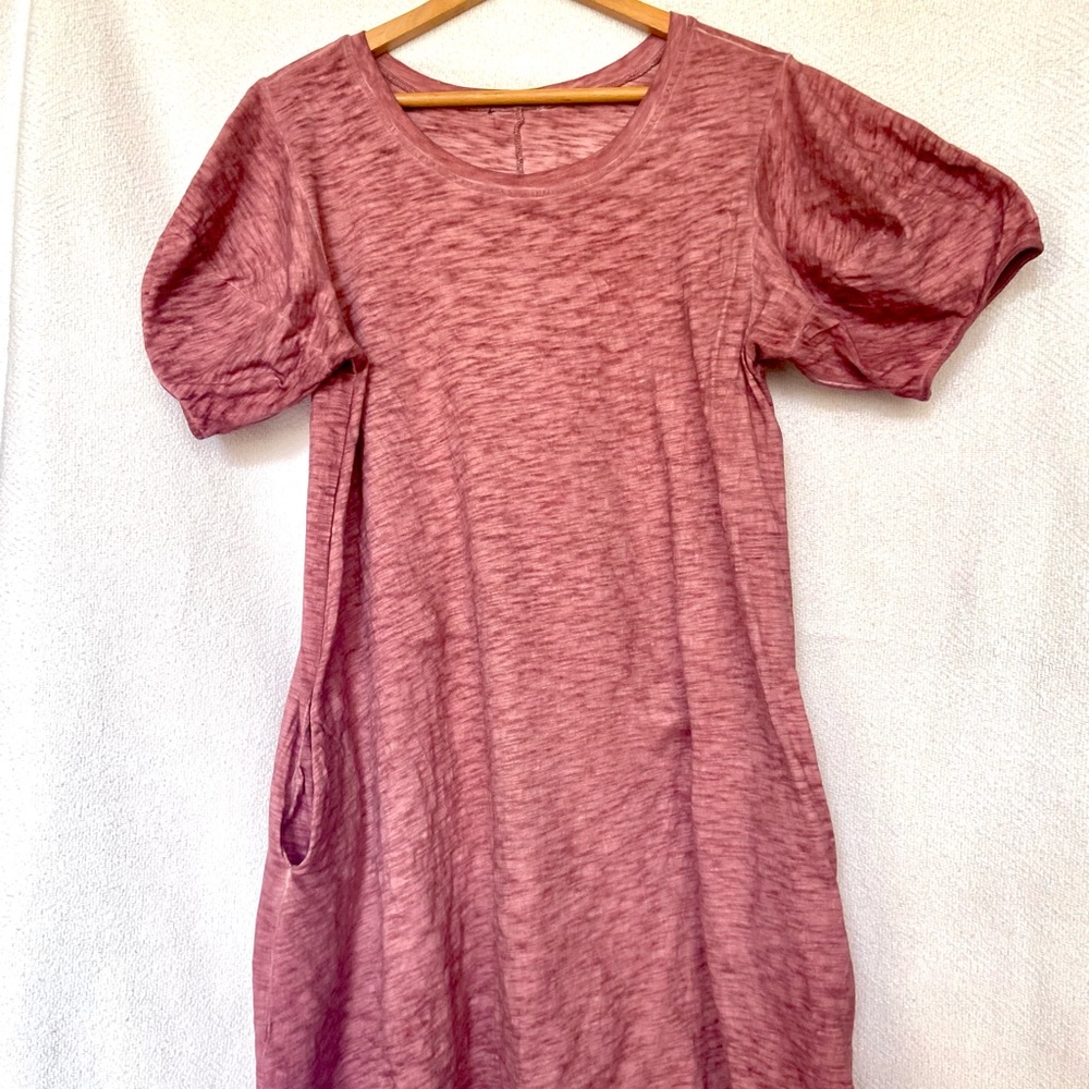 Heathered Mauve, Puff-Sleeve Dress *with pockets*